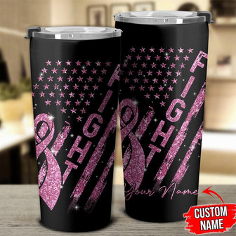 Personalized Fight Breast Cancer Glitter Tumbler - Thegiftio UK