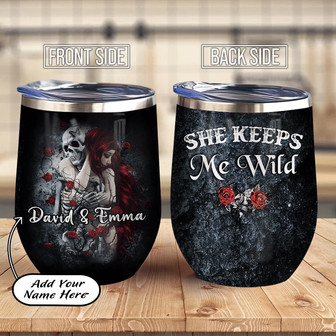 Personalized Married Skull Couple Wine Tumbler - Thegiftio UK