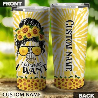 Personalized Messy Bun Sunflower Tie Dye Tumbler - Thegiftio UK