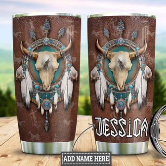 Personalized Native American Skull Stainless Steel Tumbler - Thegiftio