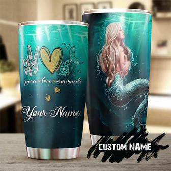Personalized Peace Love Mermaids Stainless Steel Tumblergift For Mermaid Lover Unique Birthday Gift - Thegiftio