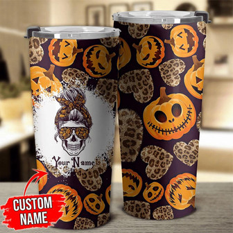 Personalized Pumpkin Leopard Skull Tumbler - Thegiftio UK