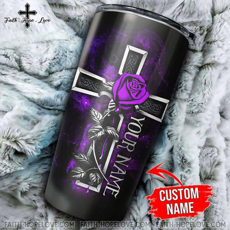 Personalized Purple Rose Cross Tumbler - Thegiftio UK