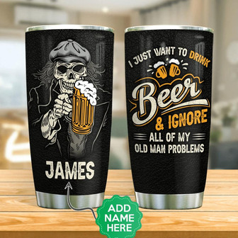 Personalized Skull Beer Old Man Stainless Steel Tumbler - Thegiftio UK