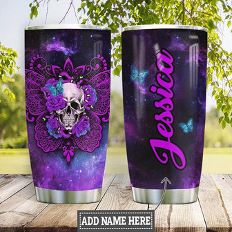 Personalized Skull Butterfly Stainless Steel Tumbler - Thegiftio UK