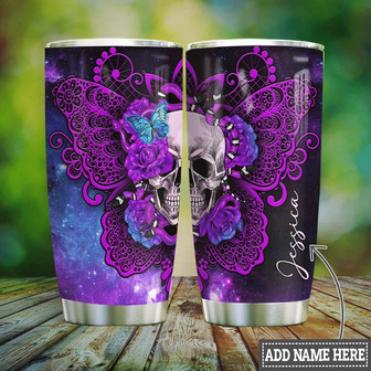 Personalized Skull Butterfly Stainless Steel Tumbler - Thegiftio UK