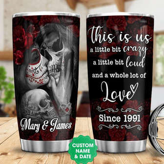 Personalized Skull Couple Stainless Steel Tumbler - Thegiftio UK