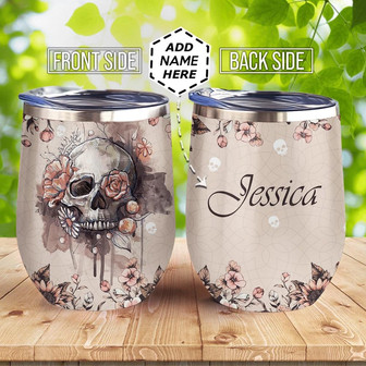 Personalized Skull Flower Wine Tumbler - Thegiftio UK