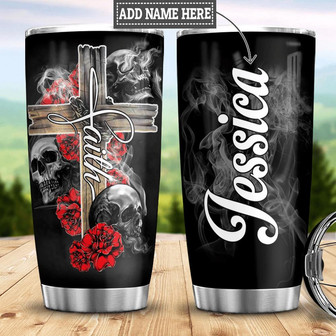 Personalized Skull Rose Faith Stainless Steel Tumbler - Thegiftio UK