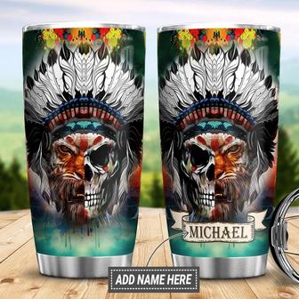 Personalized Skull Tiger Indian Tribal Stainless Steel Tumbler - Thegiftio UK