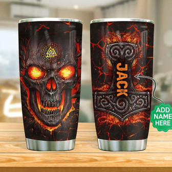 Personalized Skull Viking Fire Stainless Steel Tumbler - Thegiftio UK