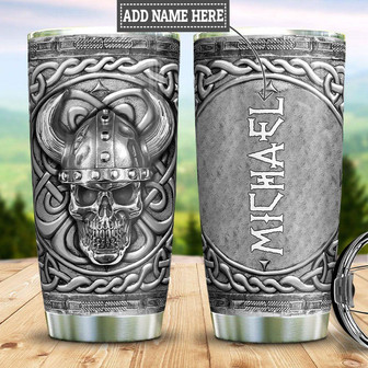 Personalized Skull Viking Silver Style Stainless Steel Tumbler - Thegiftio