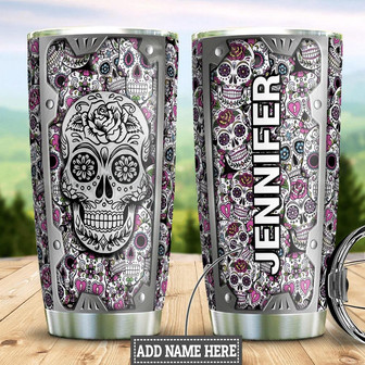 Personalized Sugar Skull Metal Style Stainless Steel Tumbler - Thegiftio