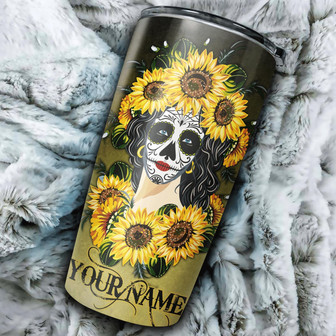 Personalized Sugar Skull Sunflower Tumbler - Thegiftio UK