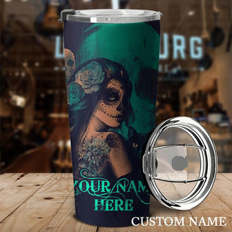 Personalized Sugar Skull With Cat Tumbler - Thegiftio UK