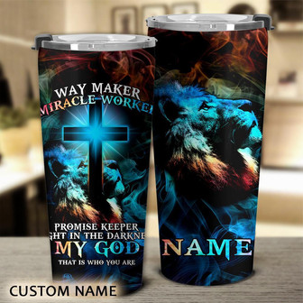 Personalized Way Maker Lion Light Cross Tumbler - Thegiftio
