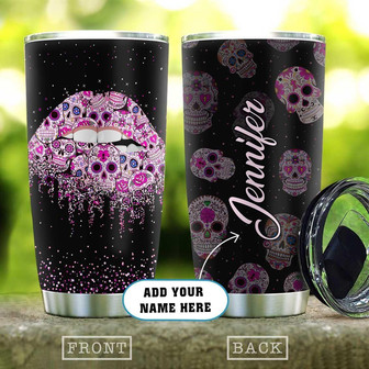 Pink Skull Lips Personalized Stainless Steel Tumbler - Thegiftio