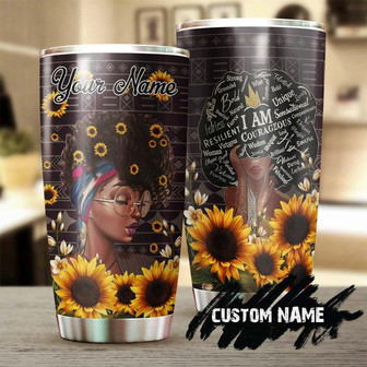 Pretty Black Woman Sunflower Steel Tumbler Sunflower Tumbler Gift For Sunflower Lover Sunflower Presentgift For Her - Thegiftio