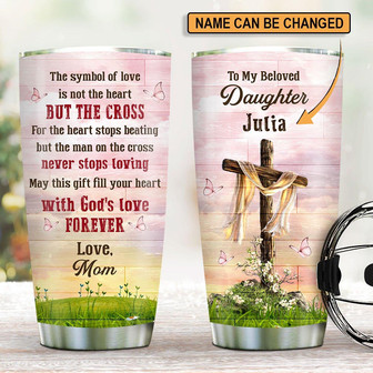 Pretty Personalized Cross Stainless Steel Tumbler Special Gift For Daughter - Thegiftio