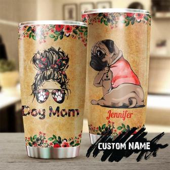 Pug Dog Mom Floral Pug Tattoo Style Personalized Tumbler Gift For Pug Mom Mother'S Day Gift Gift For Pug Dog Lover - Thegiftio UK