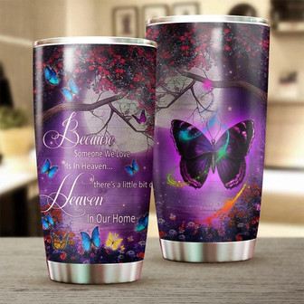 Purple Butterfly Under The Tree Memorial Heaven In Our Home Tumblermemorial Gift Christmas Gift For Butterfly Lover For Her - Thegiftio