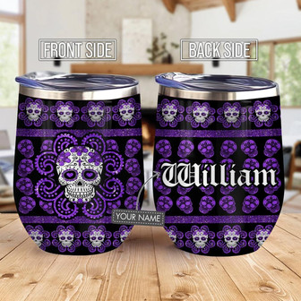 Purple Sugar Skull Personalized Wine Tumbler - Thegiftio UK