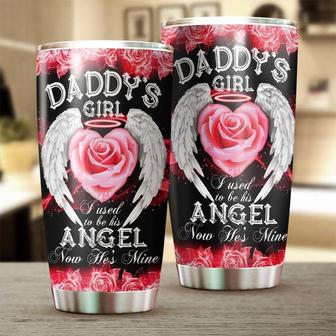 Rose Miss You Dad I Used To Be His Angel Now He'S Mine Personalized Stainless Steel Tumbler Memorial Gift Dad Gift For Her For Daughter - Thegiftio UK