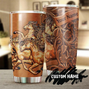 Gift For Him For Her, Horse Stainless Steel 20oz Tumbler, Running Horse Wood Style Personalized Tumbler gift For Horse Lover Horse Rider Horseman - Thegiftio
