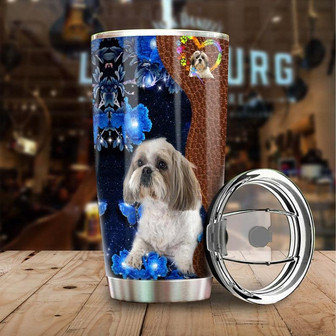 Custom Gift For Dog Dad, Shih Tzu Blue Bright Peony Butterfly Stainless Steel 20oz Tumbler Shih Tzu Lover Gift Shih Tzu Mom Gift Shih Tzu Dad Gift - Thegiftio UK