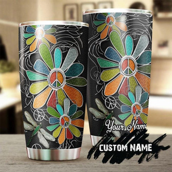 Silver Peace Flower Dragonfly Hippie Gypsy Bohemian Personalized Tumblerbirthday Gift Christmas Gift For Her For Him For Dragonfly Lover - Thegiftio UK