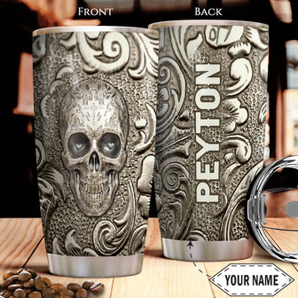 Silver Skull Personalized Stainless Steel Tumbler - Thegiftio UK