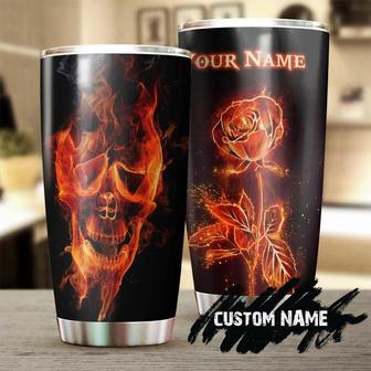 Skull And Roses On Fire Cool Personalized Fancy Unique Tumblerskull Tumblerskull Birthday Gift Christmas Gift For Her For Him - Thegiftio UK