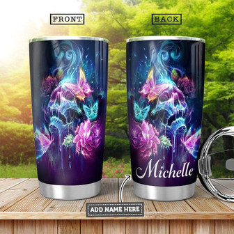 Skull Butterfly Personalized Stainless Steel Tumbler - Thegiftio UK