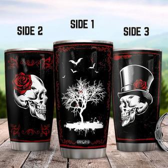 Skull Couple Pattern Scary Skull Skeleton Ghost Boo Witch Halloween Gift Couple Gift Stainless Steel Tumbler - Thegiftio UK