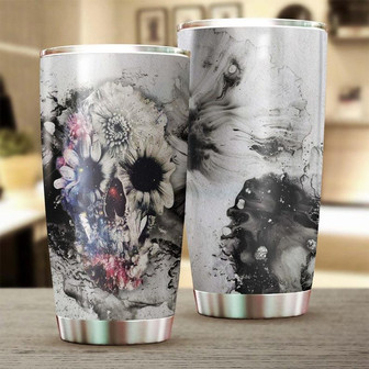 Skull Daisy Sunflower Watercolor Smoke Tumblerskull Tumblerskull Birthday Gift Christmas Gift For Her For Him - Thegiftio