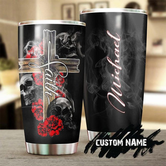 Skull Faith Roses Cross Catholic Christian Gift Personalized Tumblerskull Tumblerskull Birthday Gift Christmas Gift For Her For Him - Thegiftio UK