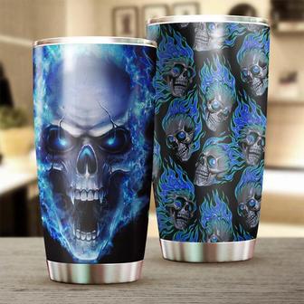 Skull On Blue Fire Cool Fancy Unique Tumblerskull Tumblerskull Birthday Gift Christmas Gift For Her For Him - Thegiftio UK