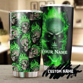 Skull On Green Fire Cool Personalized Fancy Unique Tumblerskull Tumblerskull Birthday Gift Christmas Gift For Her For Him - Thegiftio UK
