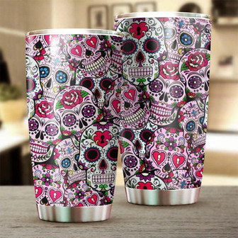Skull Pink Rose Flower Tumblerskull Tumblerfancy Skull Birthday Gift Christmas Gift For Her For Him - Thegiftio