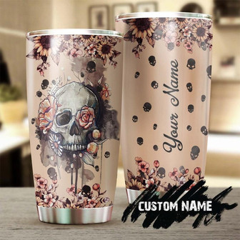 Gift For Mom, Skull Pink Roses Romantic Personalized Stainless Steel 20oz Tumblers skull Birthday Gift Christmas Gift For Her Mother's Day - Thegiftio