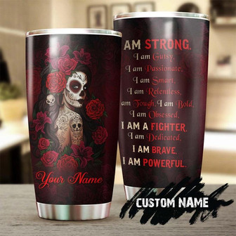 Skull Rose Woman I Am Powerful Personalized Fancy Unique Tumblerskull Tumblerskull Birthday Gift Christmas Gift For Her For Him - Thegiftio UK