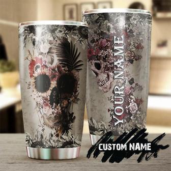 Custom Gift For Her For Him, Skull Stainless Steel 20oz Tumbler, Vintage Floral Beautiful Personalized Fancy Unique Tumbler skull Birthday Gift Christmas - Thegiftio UK