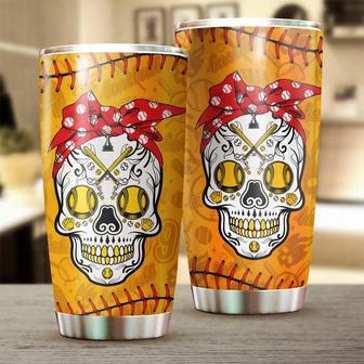 Softball Sugar Skull Tumblerskull Tumblerfancy Skull Birthday Gift Christmas Gift For Her For Him - Thegiftio UK