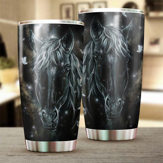 gift For Horse Lover Sparkle Butterfly Beautiful Black Horse Stainless Steel 20oz Tumbler horse Present For Her Horse Rider For Horseman - Thegiftio