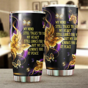 Sparkle Golden Butterfly Memorial My Mind Still Talks To You Personalized Tumblerunique Giftmemorial Gift For Butterfly Lover For Her - Thegiftio UK