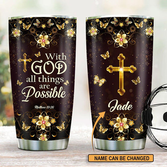 Special Personalized Cross Stainless Steel Tumbler With God All Things Are Possible - Thegiftio UK