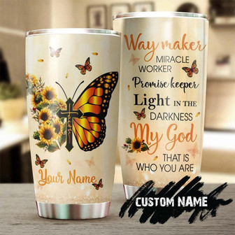 Custom Gift For Mom Grandma, Sunflower Faith Cross My God Way Maker Personalized Stainless Steel 20oz Tumbler Sunflower Tumbler Gift For Sunflower Lover Christian Gift Catholic Present - Thegiftio UK