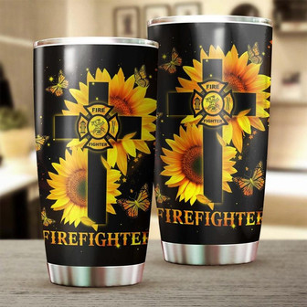 Sunflower Faith Firefighter Cross Sunflower Tumbler Sunflower Tumbler Gift For Sunflower Lover Christian Catholic Present - Thegiftio UK