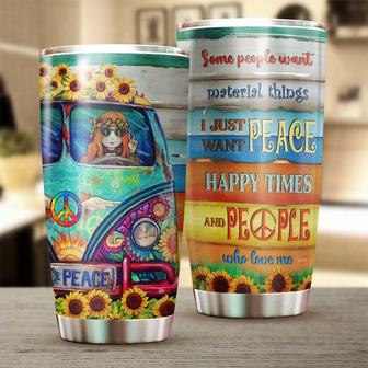 Gift For Her, Sunflower Stainless Steel Tumbler 20oz, Hippie Girl Happiness Peace Road Trip Travel Tumbler, For Sunflower Lover Gift For Her From Husband, Friends - Thegiftio UK