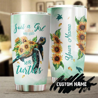 Gift For Her, Sunflower Stainless Steel Tumbler Cup 20oz, Just A Girl Who Sea Turtle Personalized Tumbler, sunflower Tumbler gift For Turtle Lover sunflower Present Gift For Women - Thegiftio UK